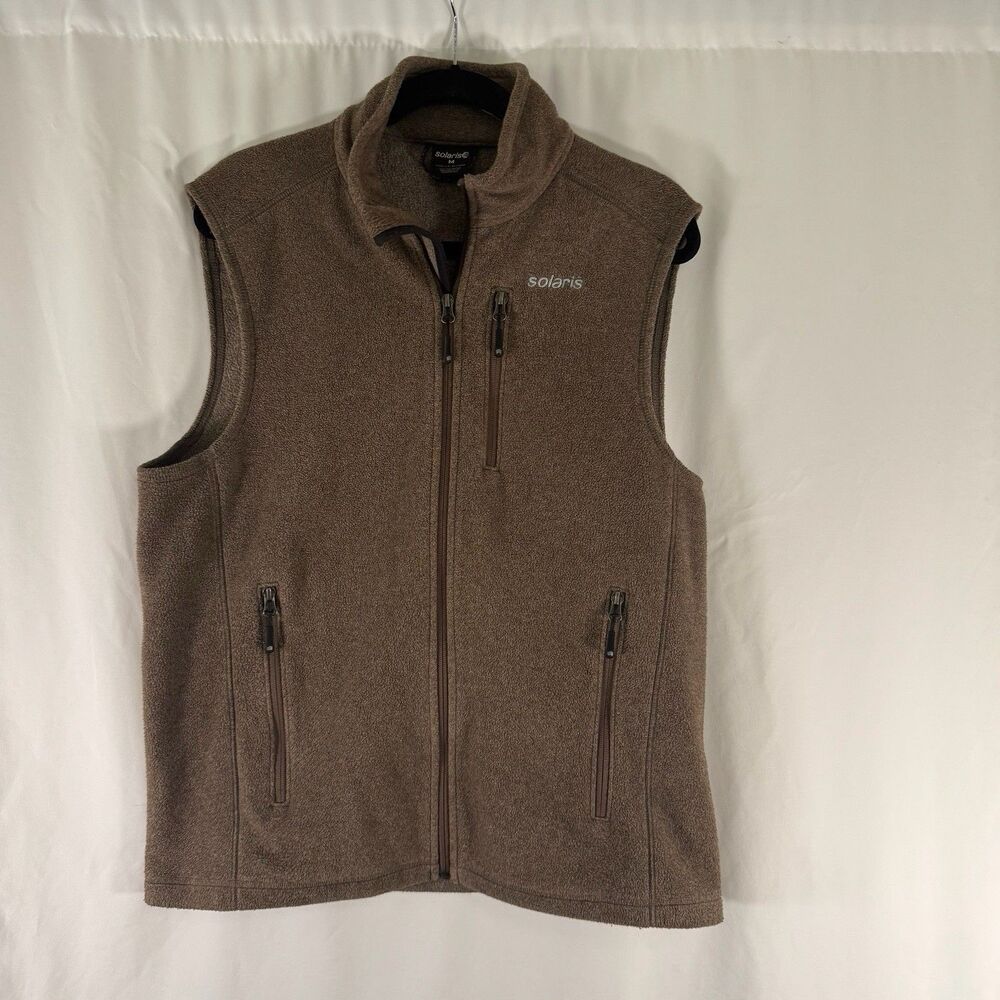 Solaris Fleece Vest Men's Medium Brown Full Zip Pockets Sleeveless